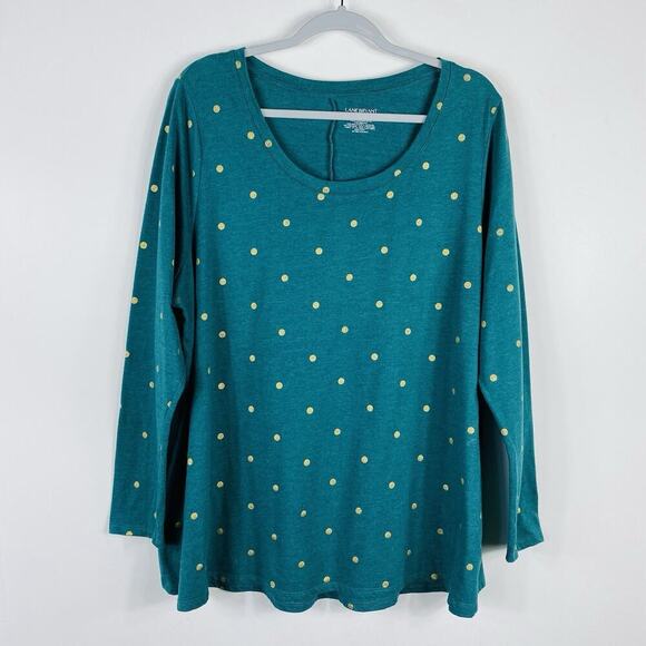 Lane Bryant Size 18 20 Polka Dot Long Sleeve Tee T-Shirt Top Green Gold - Picture 1 of 3